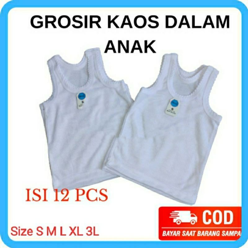 (S M L XL 3L) (6 pcs &amp;12 pcs) Grosir singlet polos anak murah/ kaos dalam anak polosan murah warna putih