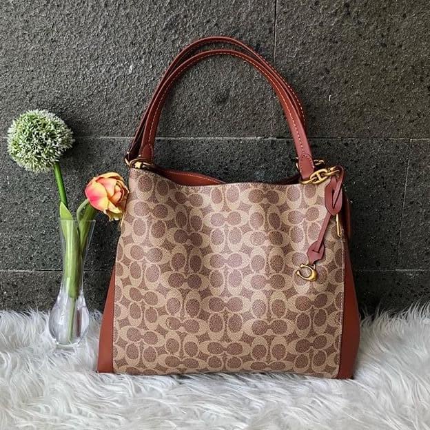 Bag Canvas - Tas Coach Dalton 31 Worh Signature Canvas Blocking Original - Brown
