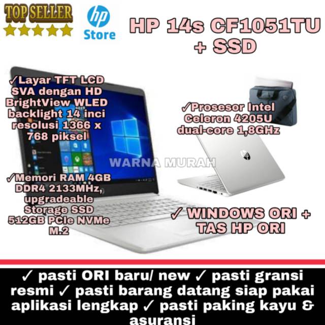 Laptop Hp 14s Cf1051tu Intel Celeron 4205u Ram 4gb Ssd 512gb Windows Ori Gransi Resmi Shopee Indonesia