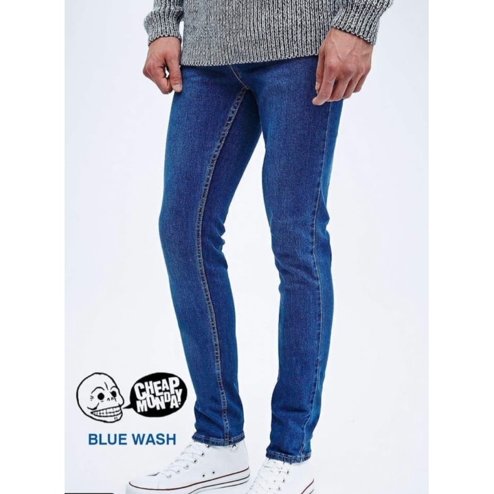 Celana Jeans Pensil strecth slimfit skinny Pria Cheap Monday BIoblitz Biowash Blueblack Hitam