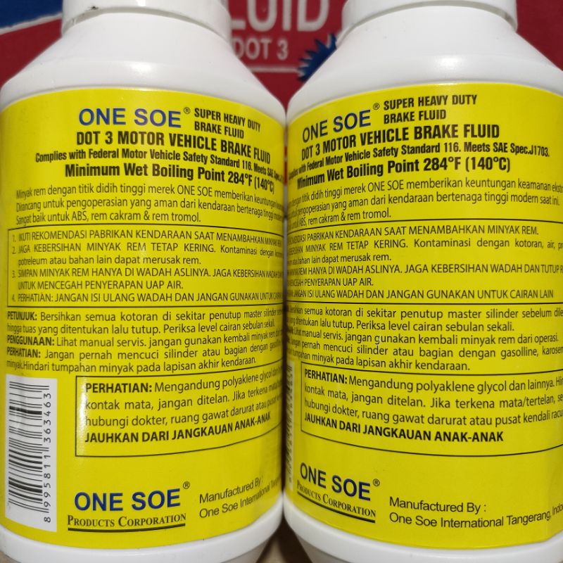Minyak Rem ONE SOE 300ml DOT 3 Warna Putih Brake Fluid Oli Rem Minyak Rem 300ml Motor / Mobil