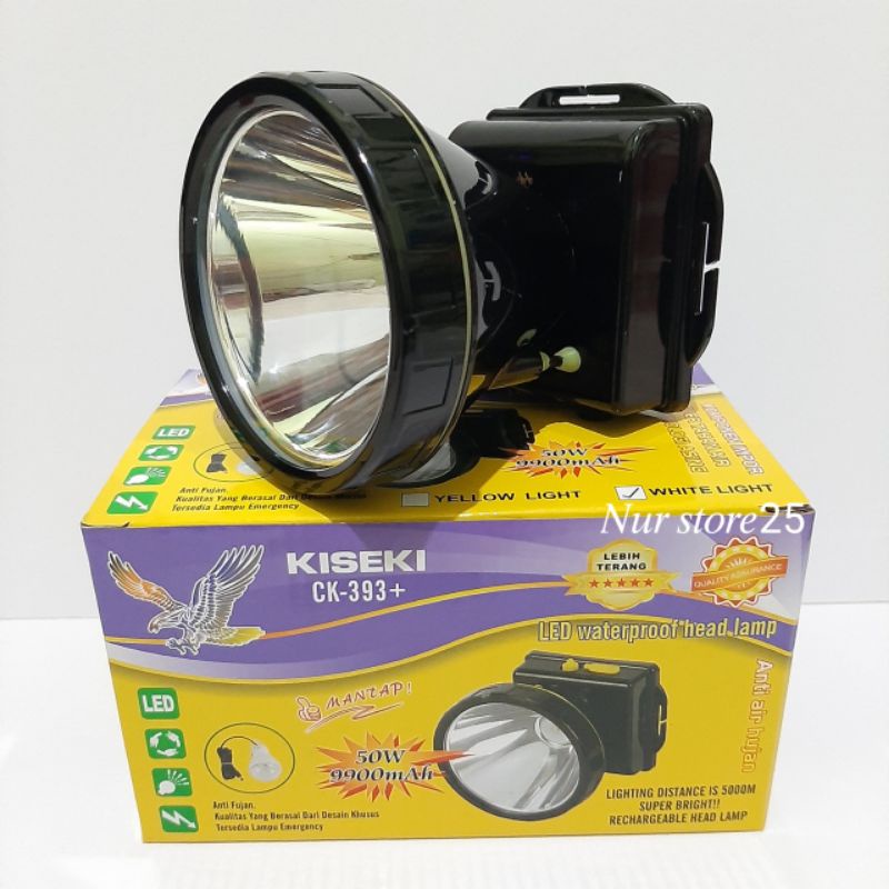 Senter Kepala Cas Kiseki 50W CK-393+ Senter LED Super Terang Jarak Jauh Anti Air /