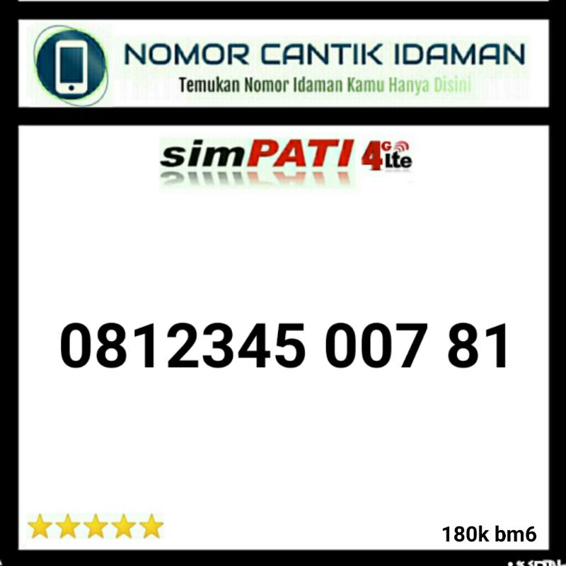 kartu perdana nomor cantik simpati 4g Lte seri 007 60 bmi6
