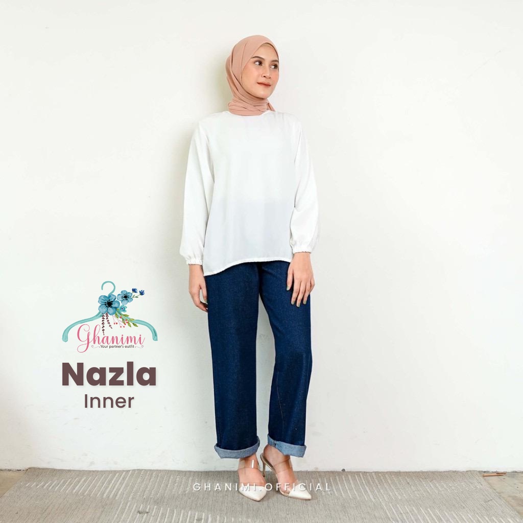 Ghanimi - Nazla Inner / atasan Basic Lengan Panjang / blus polos daily casual formal / blus simple lengan karet wudhu friendly / blus hitam putih polos