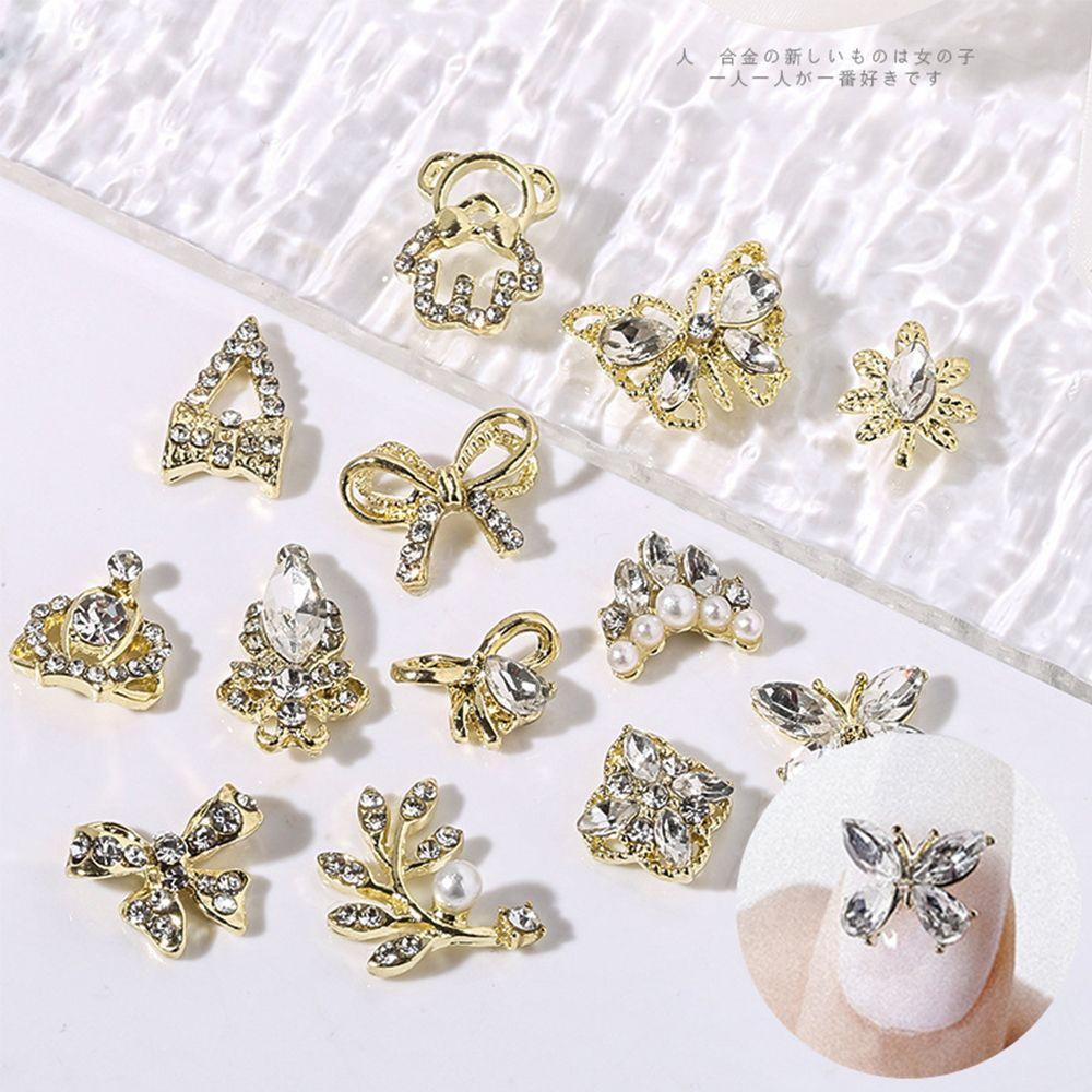 AUGUSTINA Agustin 3D Butterfly Nail Rhinestones 3D Beruang Pesona Kupu-Kupu Berlian Kristal Nail Art Dekorasi