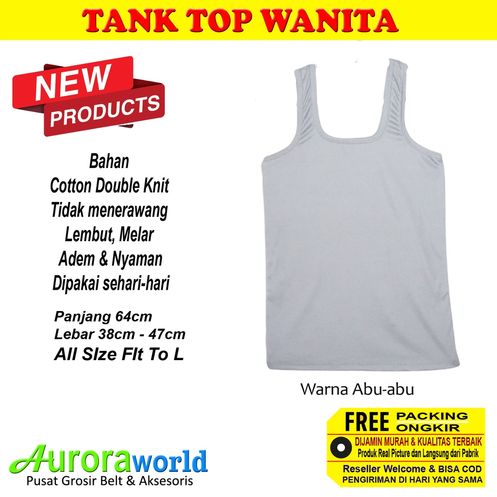 Auroraworld Tank Top Tanktop dalaman wanita bahan Spandex Premium dan Cotton Double Knit tidak menerawang, adem dan nyaman di pakai bisa COD