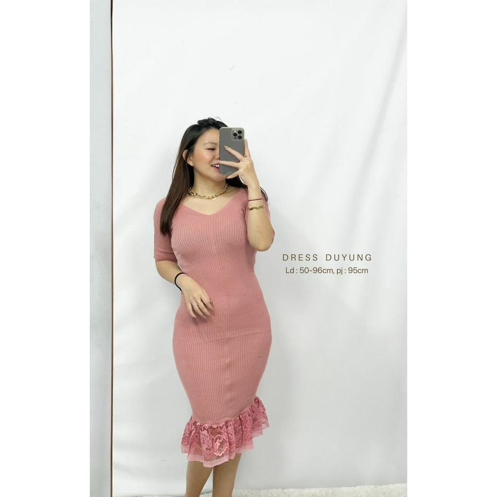 Midi Dress Rajut Halus Wanita Bodycon Model Dress Duyung Lesvi HOPYLOVY