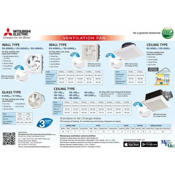 MITSUBISHI WALL EXHAUST FAN DINDING 8" EX20RHK5T EX 20RHK5T