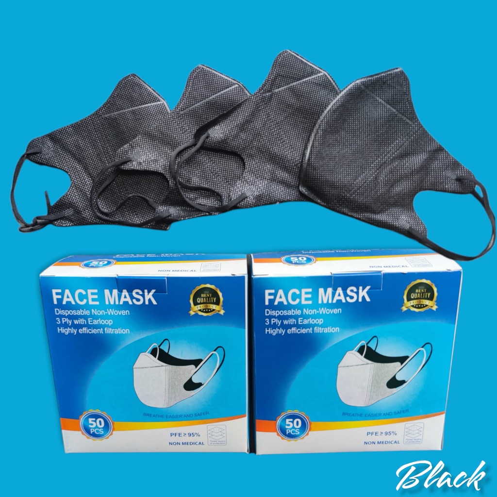 MASKER DUCKBILL FM MIX MOLANDI RAINBOW 3PLY GARIS FACE MASK HITAM BLACK BOX ISI 50 PCS - BOX PUTIH MURAH TERMURAH