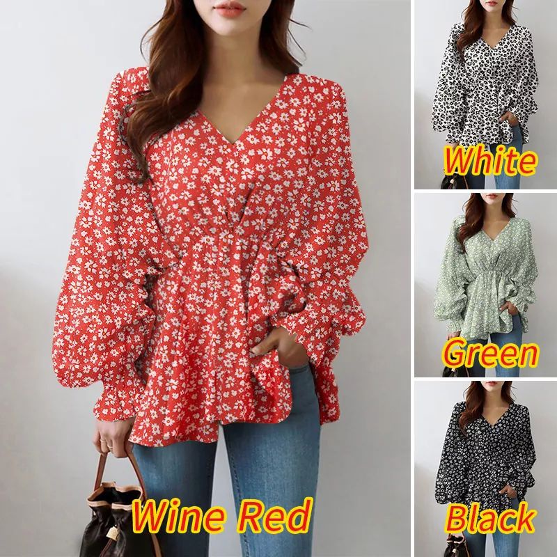ZANZEA Blouse wanita import elegan motif polkadot leher V neck lengan panjang big size S-5XL