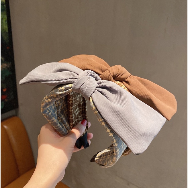 Bando Korea Perempuan Dewasa Pita Besar Motif Kotak Kotak Aksesoris Rambut Fashion Wanita korea AK185