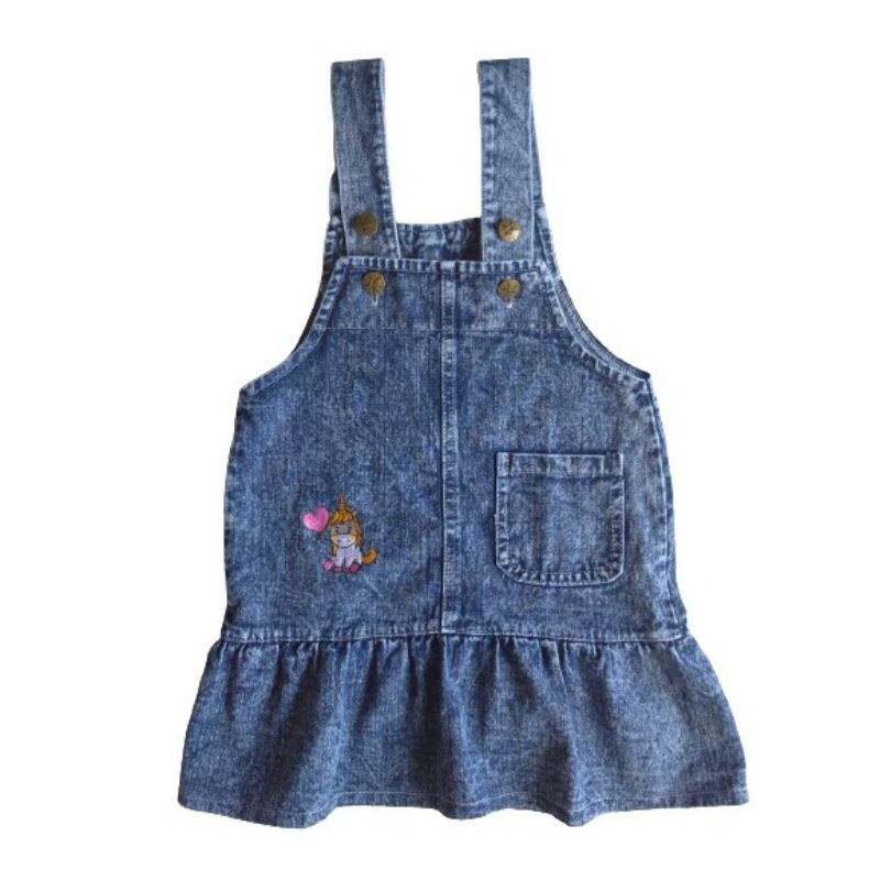 Overall Rok Anak Little Pony Bordir / Rok Anak Perempuan Jeans Icewash 1-6 Tahun