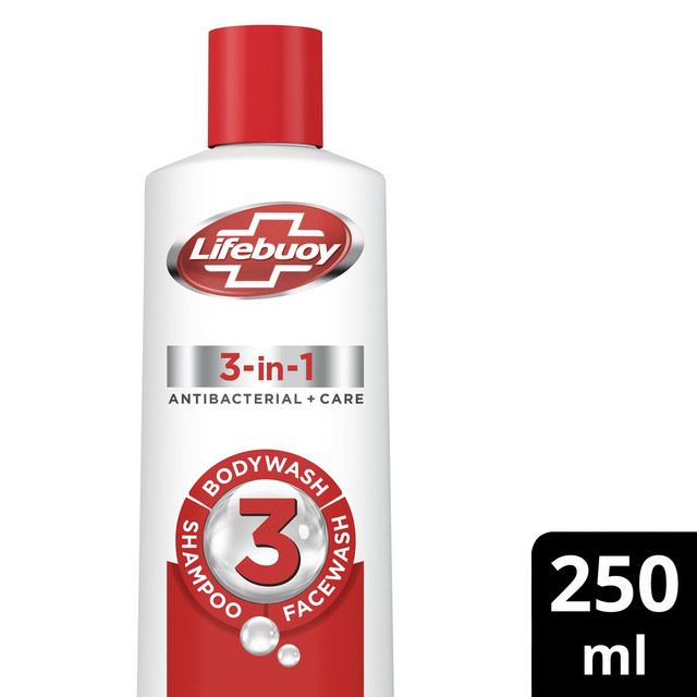 LIFEBUOY Sabun Mandi Cair Body Wash + Shampoo + Face Wash 3in1 Lawan 99.9% Kuman 250mL