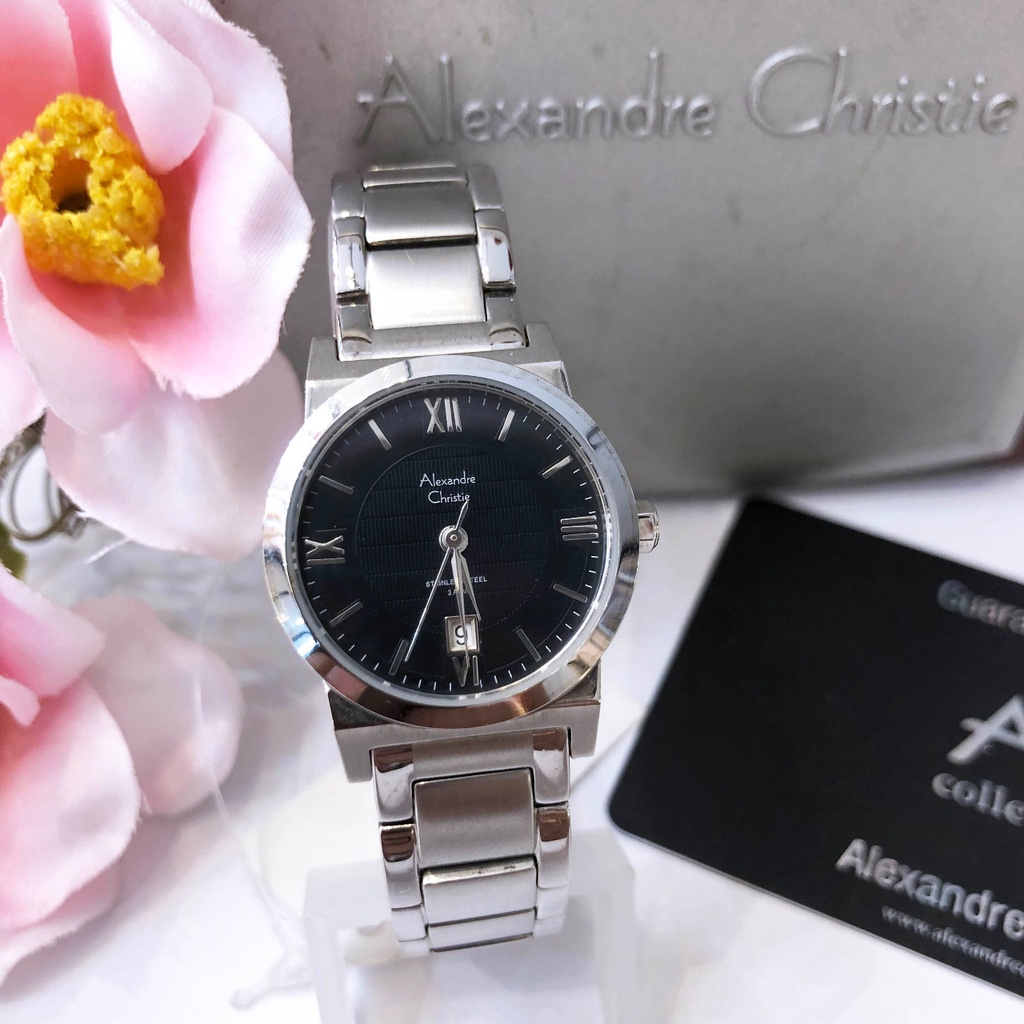 Jam Tangan Wanita Original Brand Alexandre Christie Watch AC 8262 Model Case Bulat Strap Rantai Mate