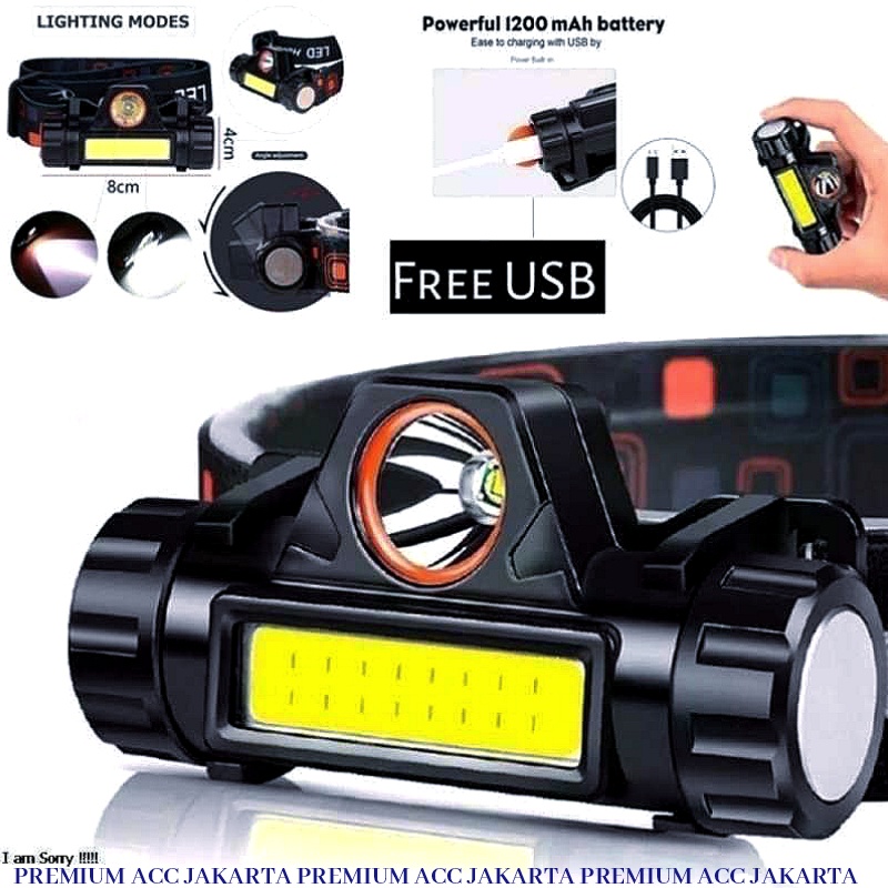 TERMURAH !! Senter Kepala Headlamp High Power 5 LED Senter Mini LED Sangat Terang Zoom XPE + LED Samping COB Nyala / Senter Loreng Klip / Senter X501 505 101 5 Mata / Senter 605 511 911 / Senter Camping / Senter Tourch