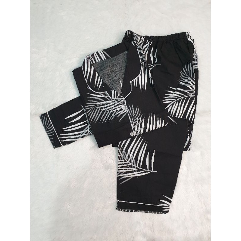 Baju Tidur Wanita/Piyama Wanita Dewasa Katun Motif Daun Part 3-PP BIG COCO BLACK