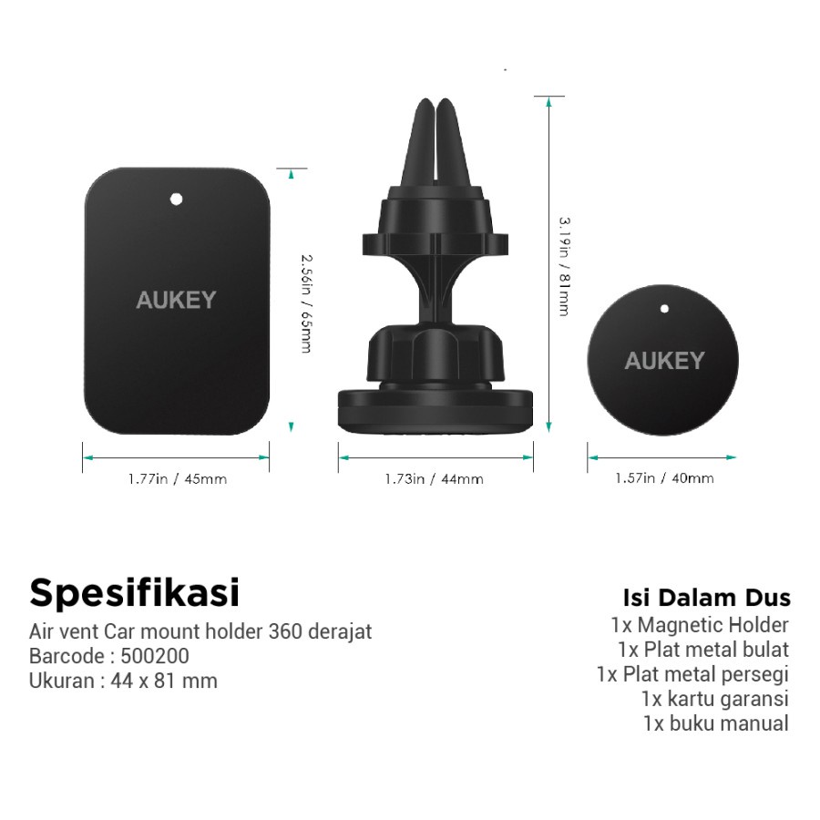 Aukey Holder HD-C23 Car Phone Magnetic Air Vent - 500200