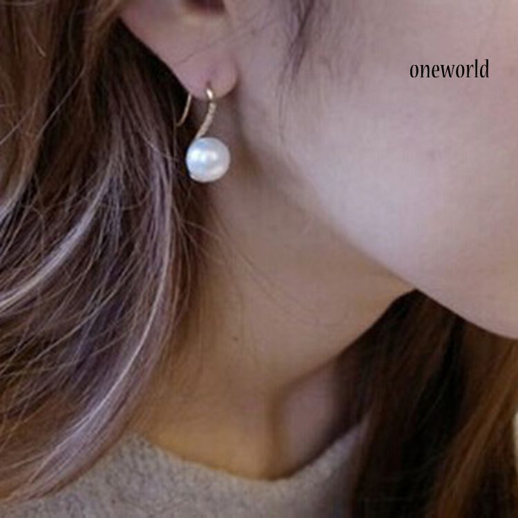 OW@ Fashion Faux Pearl Drop Rhinestone Inlaid Hook Earings Women Piercing Jewelry