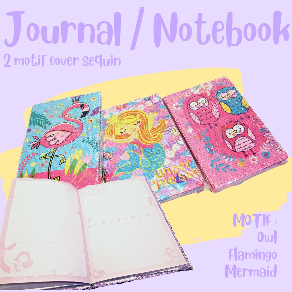 

SALE BUKU DIARY JOURNAL NOTE BOOK BUKU CATATAN / JURNAL NOTES CEWEK UNIK A5 SEQUIN MOTIF UNICORN / FLAMINGO F2080