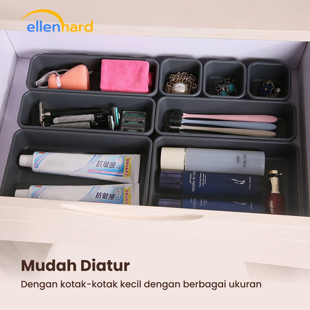 Kotak Sekat Laci Plastik Serbaguna Box Organizer Alat Tulis Make Up Kosmetik Serbaguna White