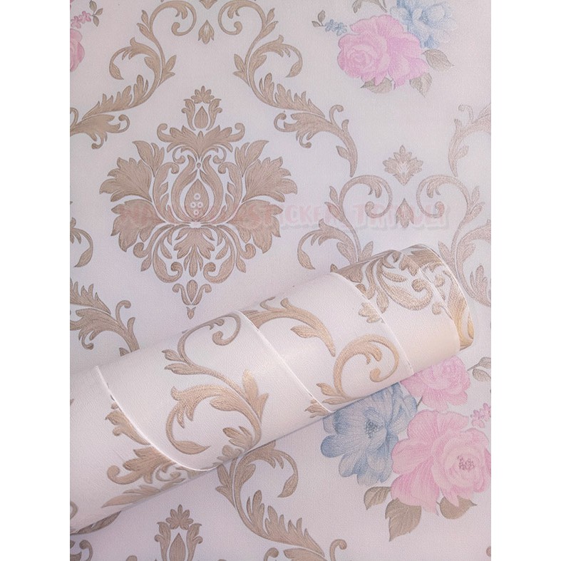 TERMURAH WALLPAPER  STICKER  10M GOLD BATIK PINK BLUE 