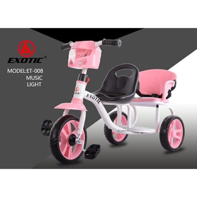 Exotic Sepeda Roda Tiga Anak ET008 2 Kursi IC Music N light Ban Eva / Sepeda Anak (Tersedia varian warna)