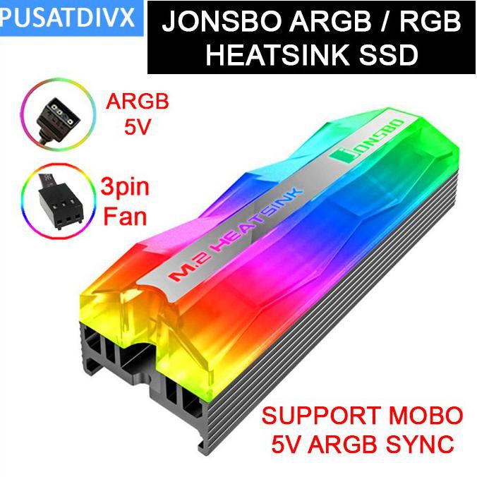 HOT PROMO JONSBO Heatsink RGB SSD NVMe M.2 Cooler Cooling M2 HDD Aluminum - 3PIN FAN RGB