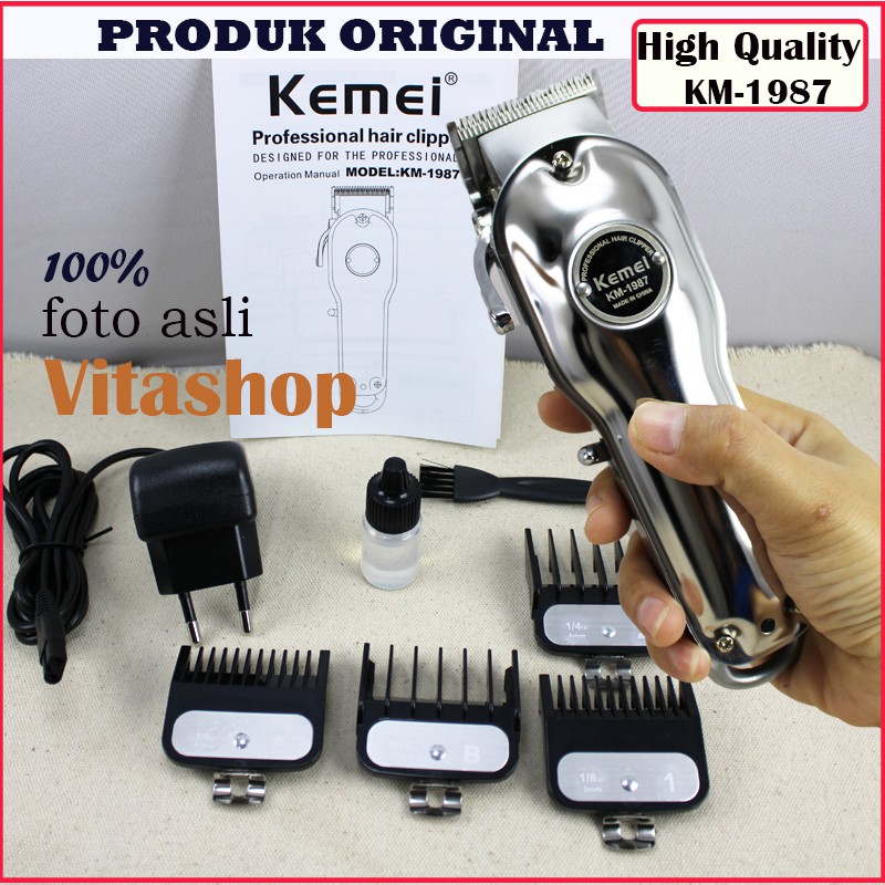 Alat Cukur Rambut Kemei KM-1987 SILVER Hair Clipper Mesin Potong Rambut