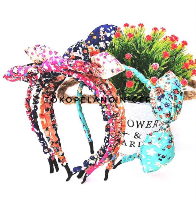 Bandana Model Telinga Kelinci Motif titik kecil Gaya Korea Untuk Wanita Tokopelanginicer