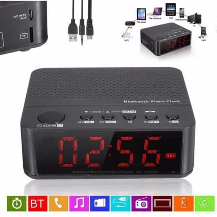 Bluetooth Speaker Alarm LED Clock Jam Digital Desktop Free USB Cable