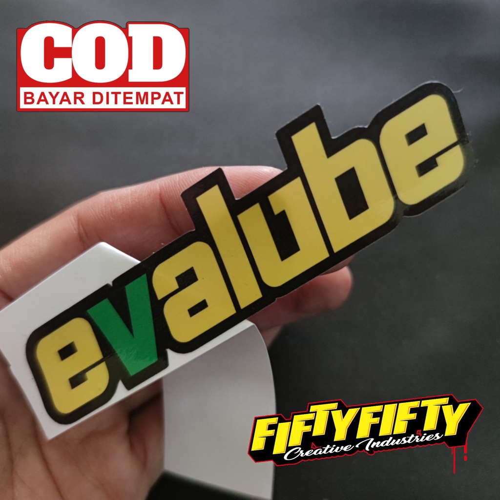 Stiker Print Cut EVALUBE Stiker Printing Laminasi Glossy Tahan Air Stiker Motor Mobil Helm Sudah Membentuk Pola Desain