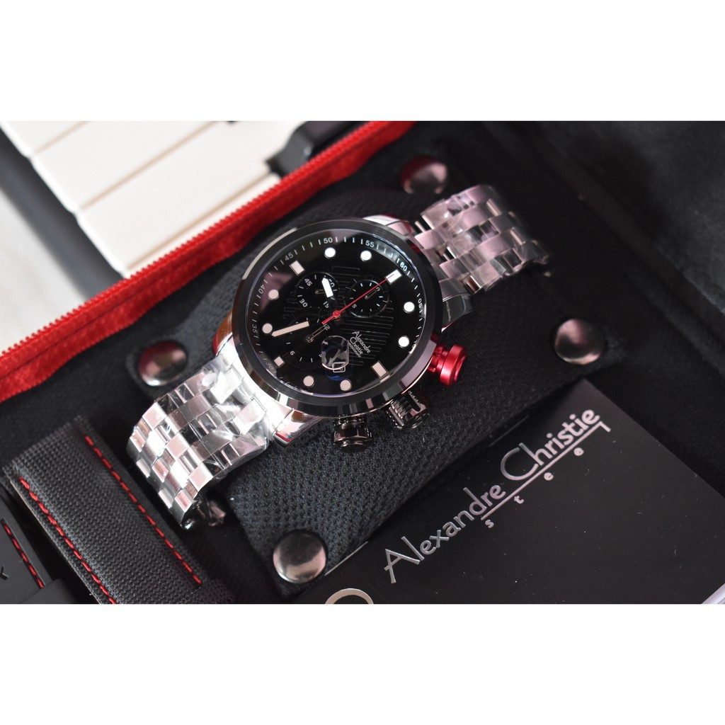 Jam Tangan Pria Alexandre Christie AC 6163 MC Chronograph Silver Dial Black Original Fullset