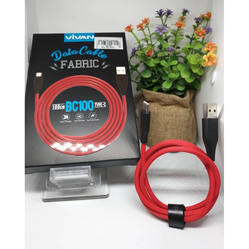 KABEL DATA Type-C VIVAN BC100 Fast Carging 3A 10CM RedBlack ORIGINAL