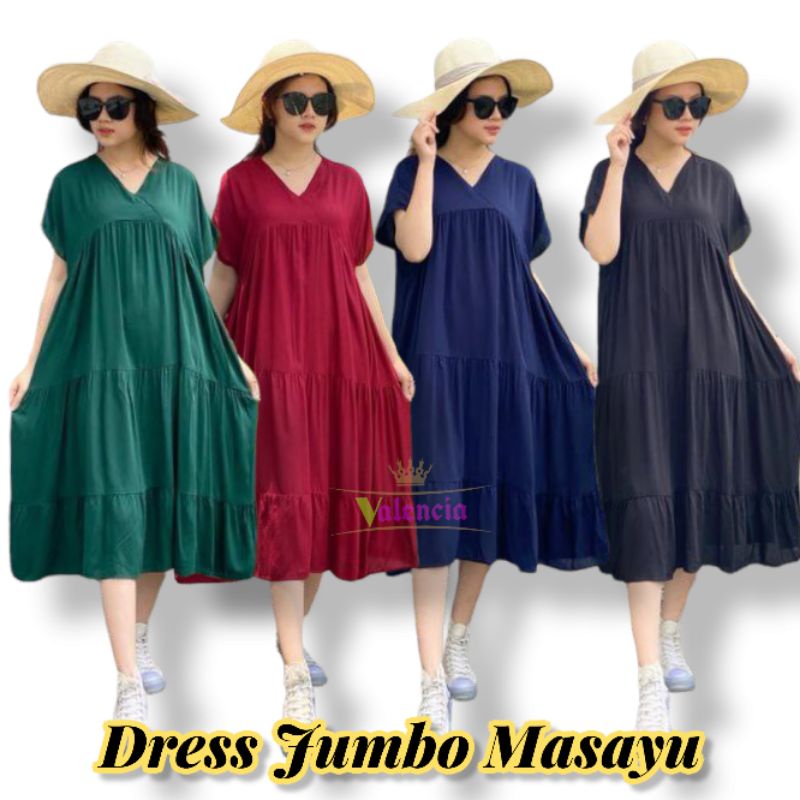 Dress Masayu - Dress Wanita Jumbo Rayon Premium Baju Wanita Polos Lengan Pendek Pakaian Casual Kekinian LD 115 cm