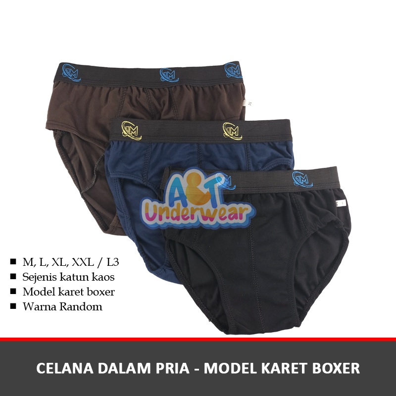 AT157-3 PCS CD Segitiga Pria Boxer GBL/Celana dalam boxer ukuran tanggung dan dewasa