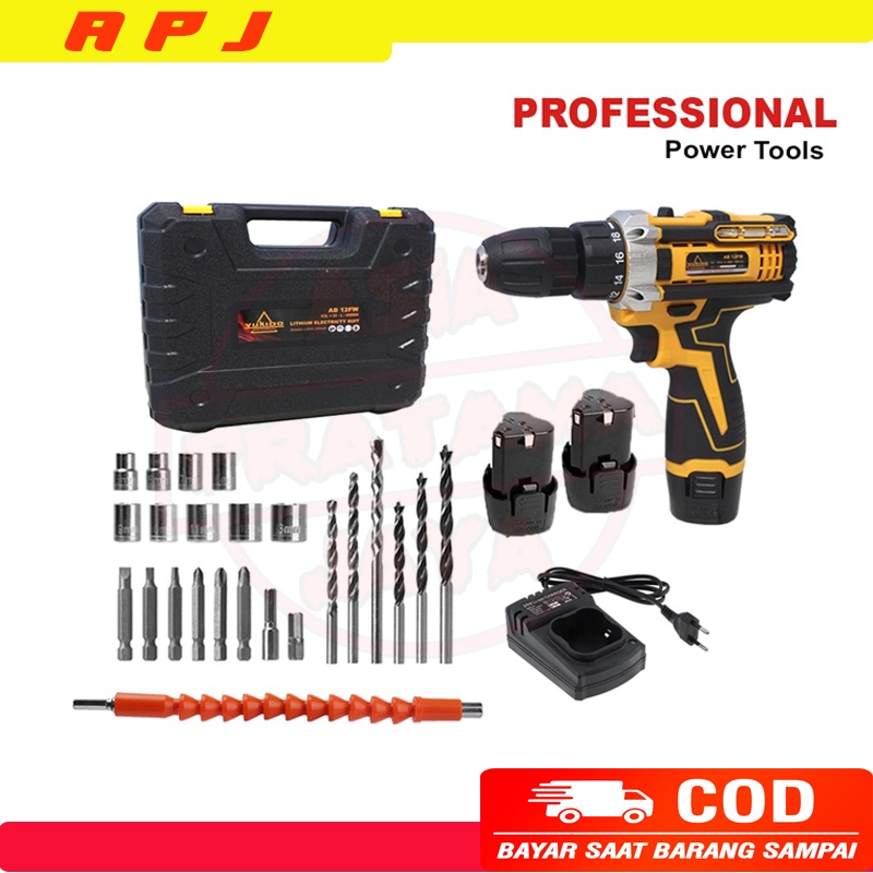 Baterai dua ganda Mesin bor cordless/Elektrik Drill/ bor listrik/beton besi kayu full set pilihan Bor tanpa kabel