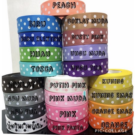 ( 3 Meter ) GROSSGRAIN POLKADOT RIBBON 25MM - PITA GROSGRAIN ONDE 1 IN - 2.5CM 25MM DOTS / HIASAN KADO / HAMPERS / SOUVENIR