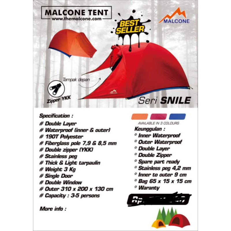 tenda camping malcone smile kap 4 double layer/tenda dome