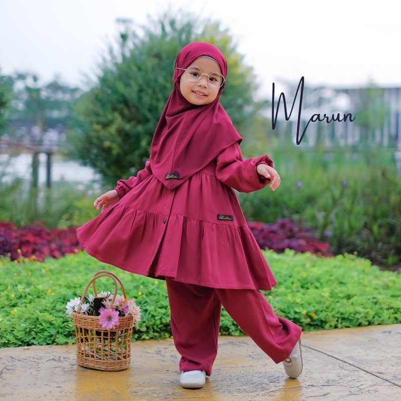 One set Anak NIRMALA- Setelan celana anak perempuan rayon polos 1 2 3 4 5 6 7 8 9 10 tahun Paud SD murah premium by listiaforkids