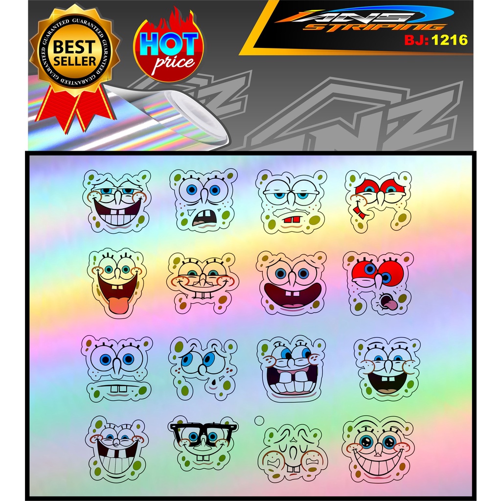 STICKER SPONGEBOB LUCU / STIKER HOLOGRAM / STIKER LAPTOP HP KULKAS / STIKER ESTETIK