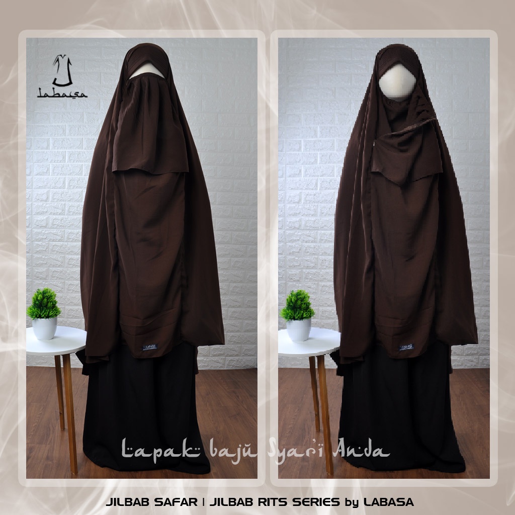 Labasa Jilbab Safar Non Purdah Size XL Sebetis Coklat Tua | Jilbab Rits