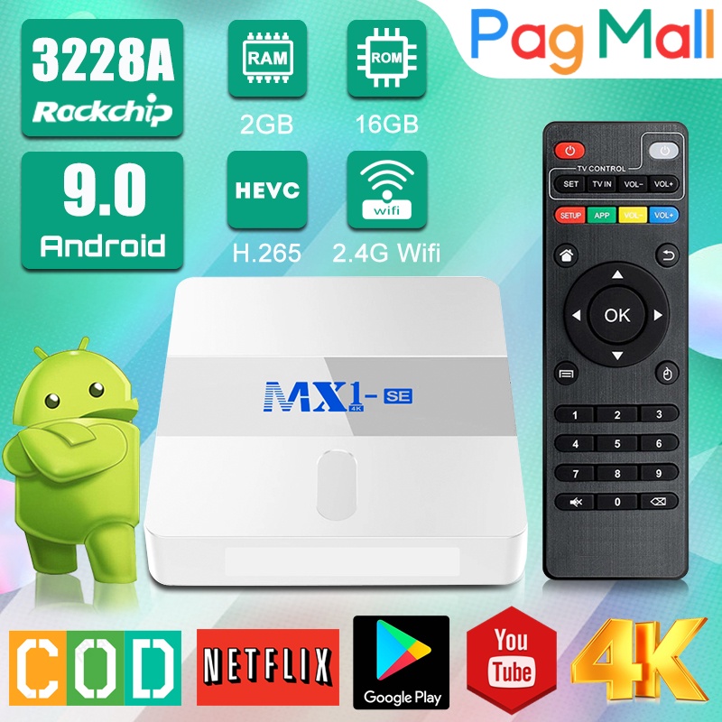 STB Androird Tv box RAM 1/2GB ROM 8/16GB Smart Tv Box Android 9.0 2.4G Wifi  MX1-SE Support Buletoot