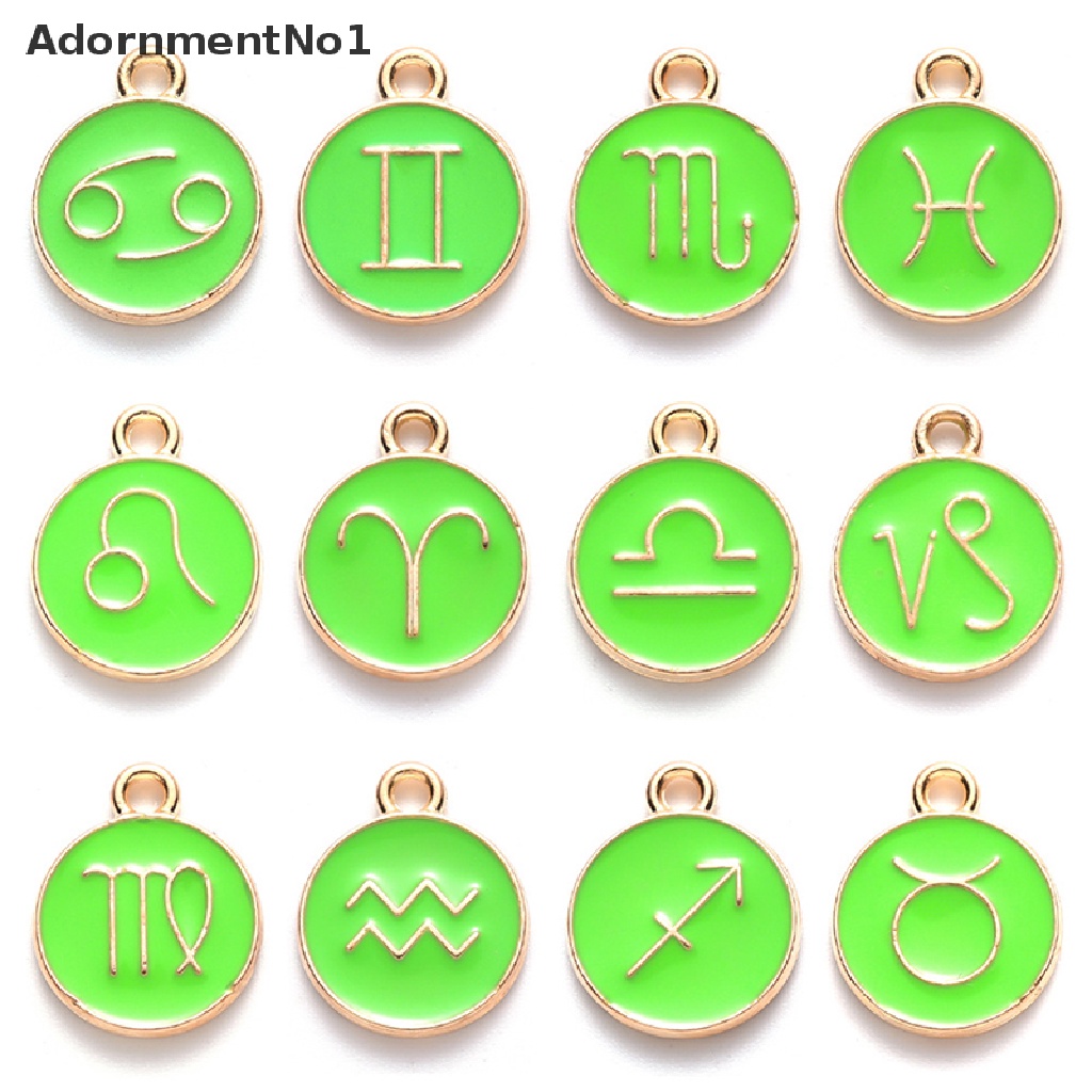 (AdornmentNo1) 12pcs / Set Liontin Bahan Metal Alloy Desain Zodiak Handmade Diy Untuk Perhiasan