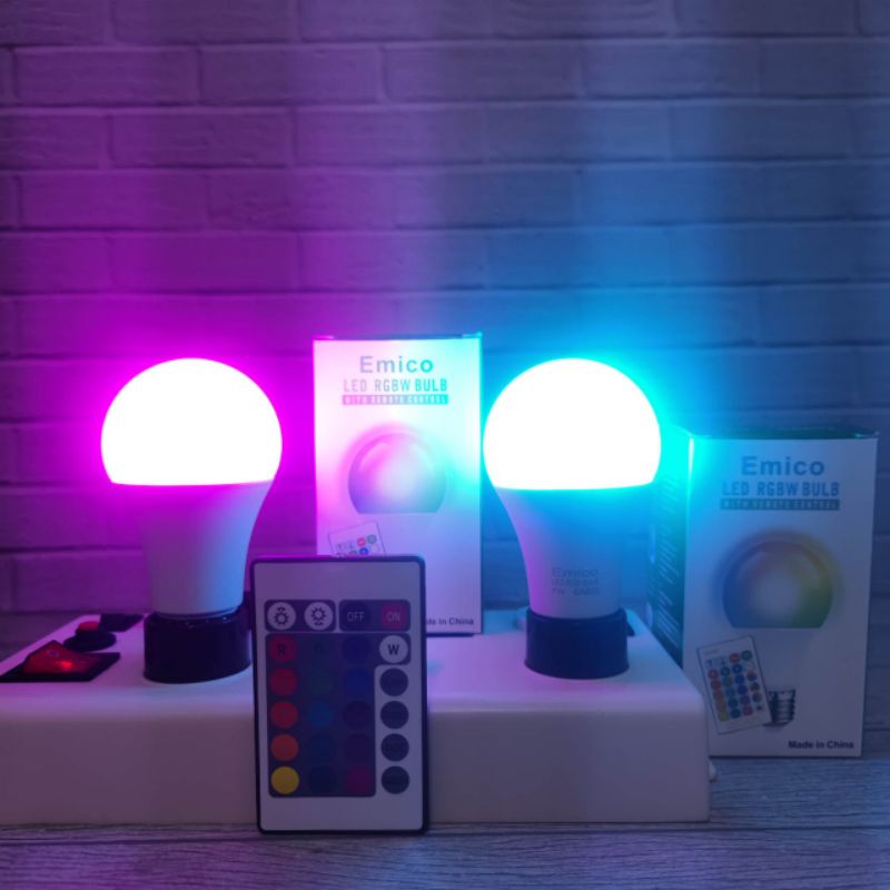 LAMPU HIAS BOLAM LED EMICO RGB REMOTE 7 WATT E27 RGBW 7W