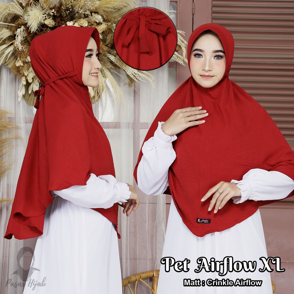 BERGO MARYAM PET TALI AIRFLOW SIZE M,L,XL HIJAB INSTAN TALI CRINKLE AIRFLOW PREMIUM PASAR HIJAB