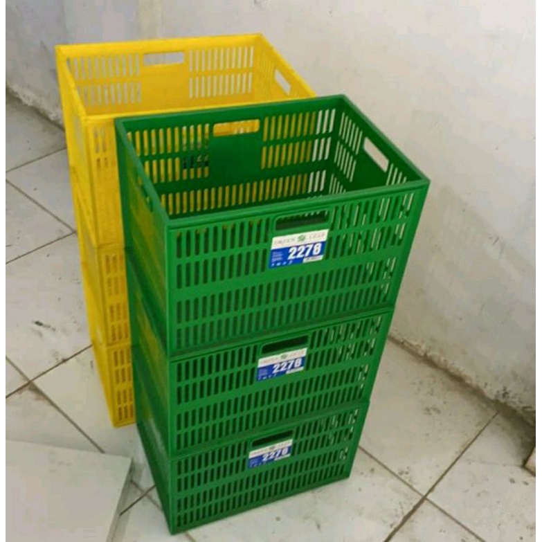 39x28x25 Box Container Green Leaf 2278 / Keranjang Industri Plastik / Rak Susun Spare part Serbaguna