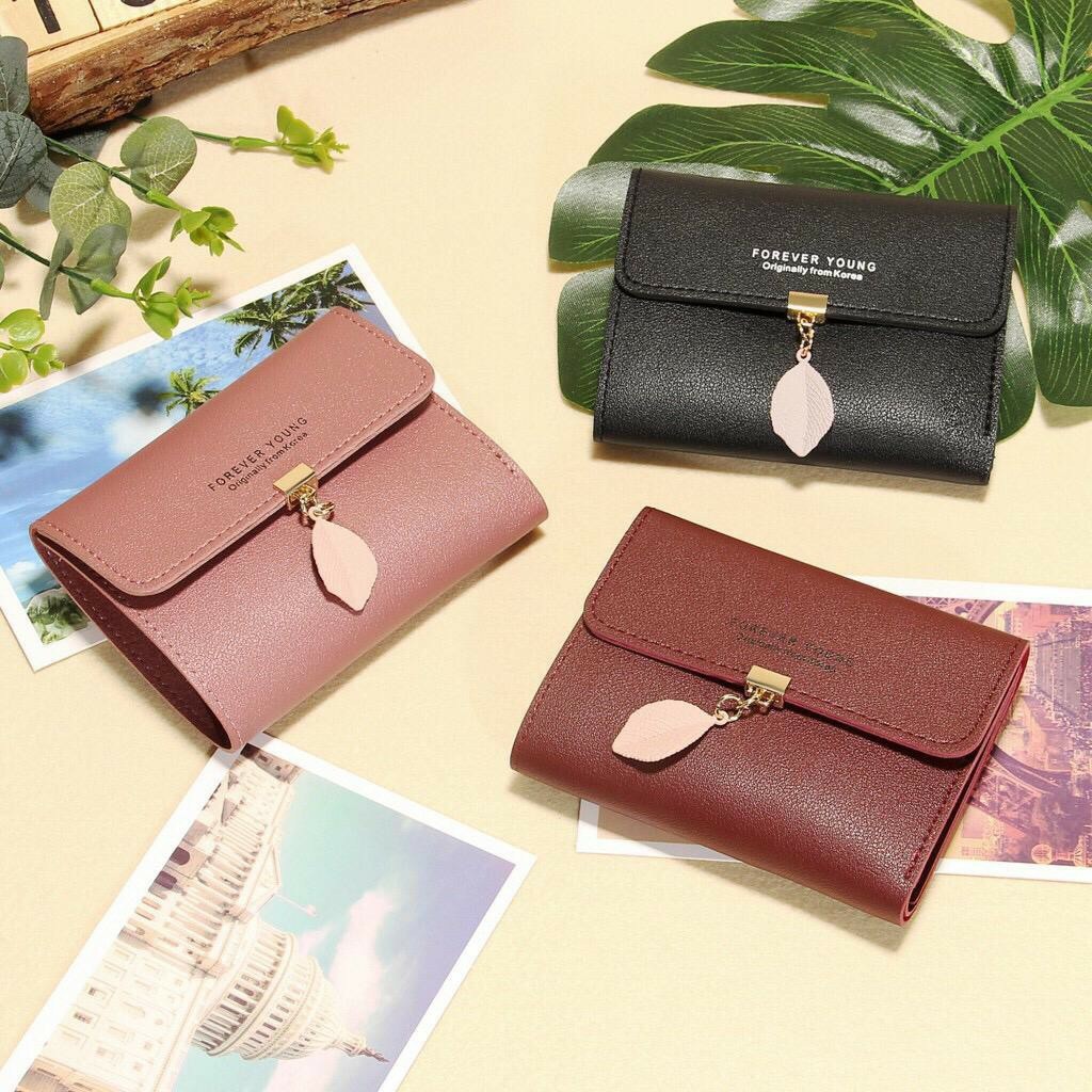 ASIN829 DOMPET PENDEK DOMPET LIPAT DAUN WANITA IMPORT LUCU A18 Dompet koin tipis sederhana wanita / pemegang kartu