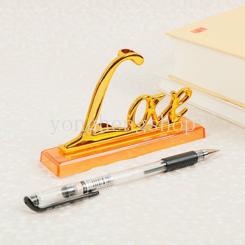 Holder Pulpen Tanda Tangan Buku Tamu Desain Tulisan Love Bahan Metal Lapis Emas Untuk Pesta Pernikahan