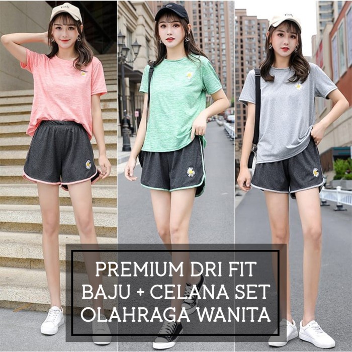 Premium Set Baju Celana Olahraga Wanita Kaos Yoga Lari Training Gym