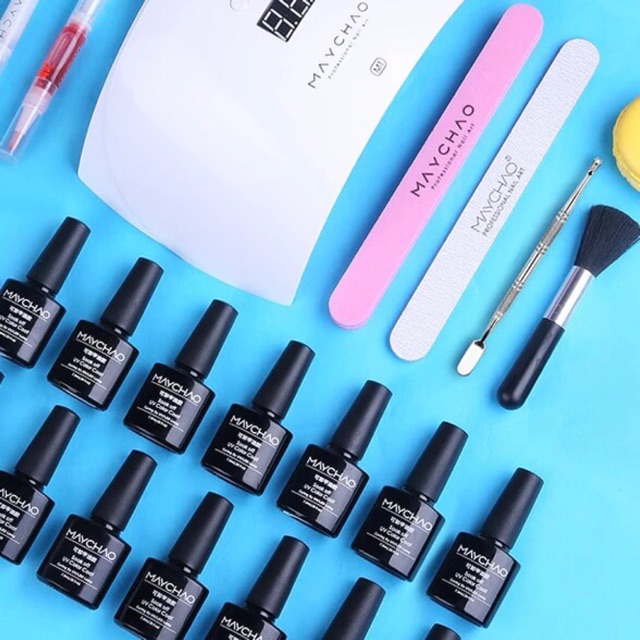 MAYCHAO uv nail art set alat kutek untuk pemula lengkap dengan mesin pengering uv ORIGINAL